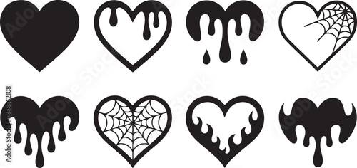 Collection of distressed and dripping heart symbols