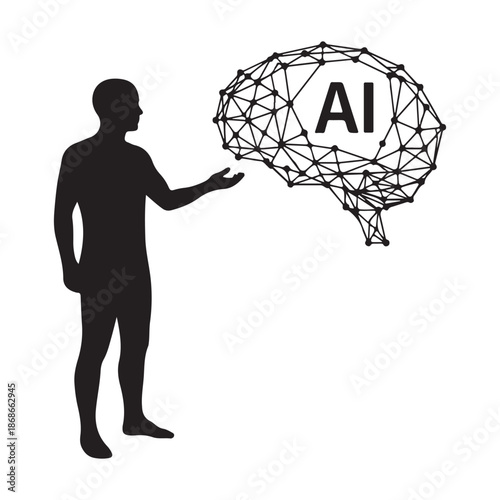 Man interacting with artificial intelligence brain representing future technology innovation
