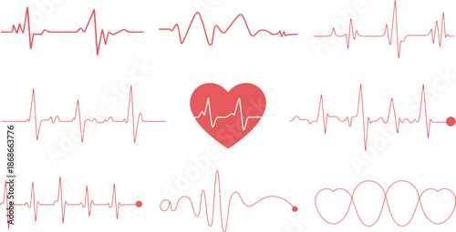 Heartbeat ecg ekg red heart medical illustration