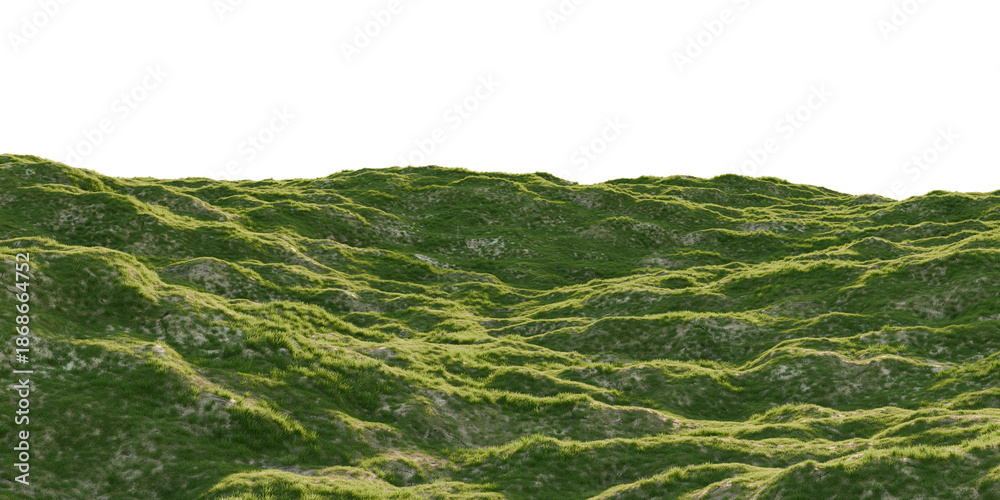 Obraz premium Hills with grass on a transparent background. 3D rendering. 