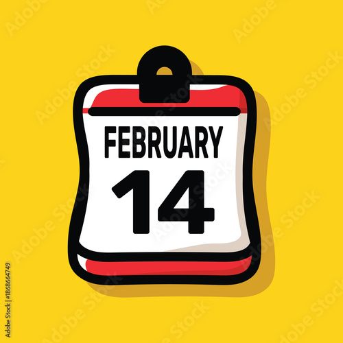 14 february calender color icon page year concept. number date text design.