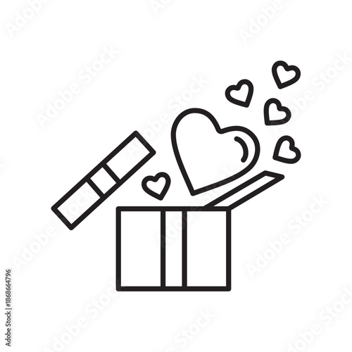 Heartfelt open gift box delivering love joy and surprise Romantic Valentine s Day present icon celebration symbol