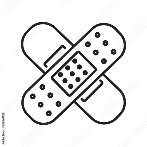 Black outline crossed bandaid plaster icon vector healing medical first aid safety health protection injury recovery art
