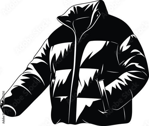 Black and white illustration of a puffer jacket