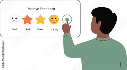 Man interacting with a digital rating system on a transparent screen