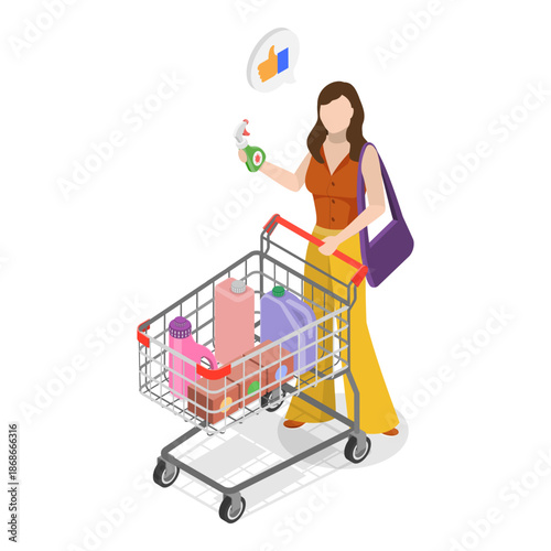 3D Isometric Flat Vector Illustration of Happy Shoppers, People Having Good Time in a Mall or Grocery Store. Item 4