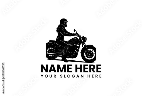 Silhouette of a Woman on a Motorcycle with Helmet and Jacket.