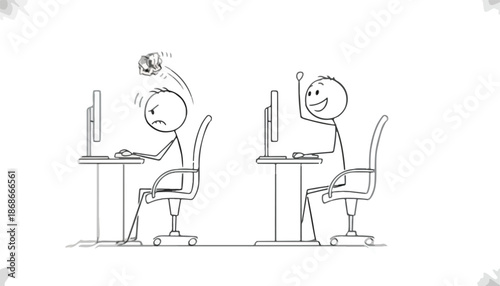 Two Stick Figures Working on Computers.