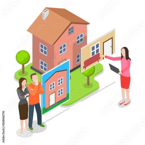 3D Isometric Flat Vector Illustration of Real Estate Agency Service, Property Buying. Item 3