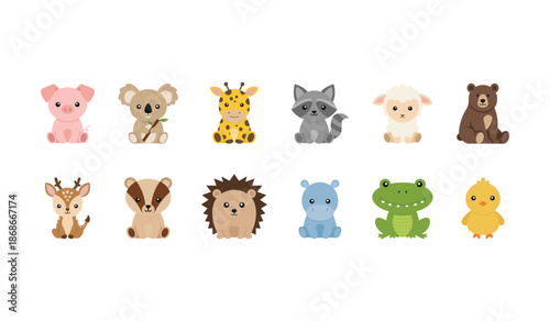 set collection cute baby cartoon animal vector design template