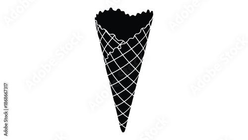 Black silhouette of an empty ice cream cone on a isolated on white background