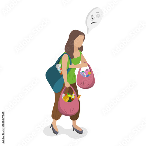 3D Isometric Flat Vector Illustration of Tiredness, Concept Of Exhaustion From Carrying Heavy Bags. Item 1