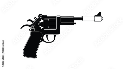 Silhouette of a revolver gun in flat design style isolated on white background