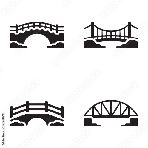 Snowy covered bridge silhouette vector artwork for winter scenery