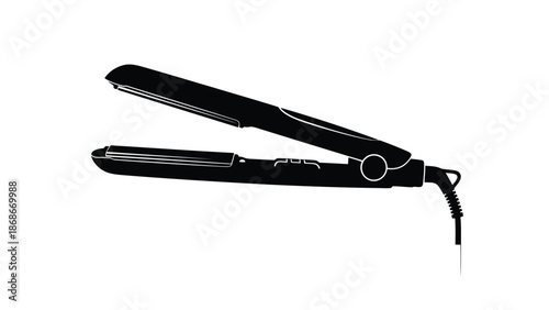 Black hair straightener silhouette isolated on white background