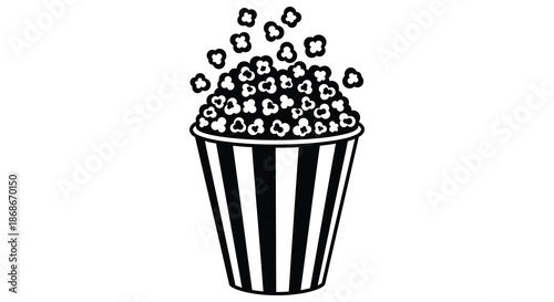 A striking black and white illustration of a full popcorn bucket a delightful cinema treat silhouette