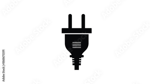 Minimalist black electrical plug silhouette icon symbol isolated on white background