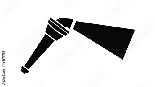 Black silhouette of a flashlight shining beam isolated on white background