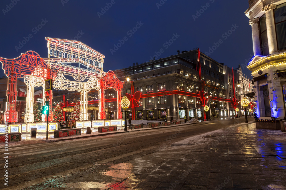 Fototapeta premium Festive New Year's Moscow, evening view. Russia