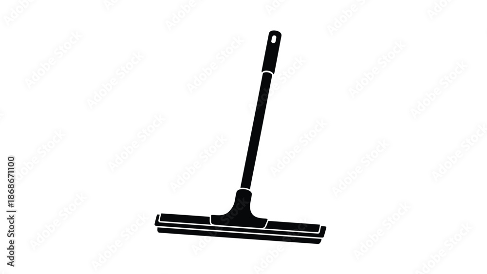 Fototapeta premium Black squeegee silhouette cleaning tool with handle isolated on white background