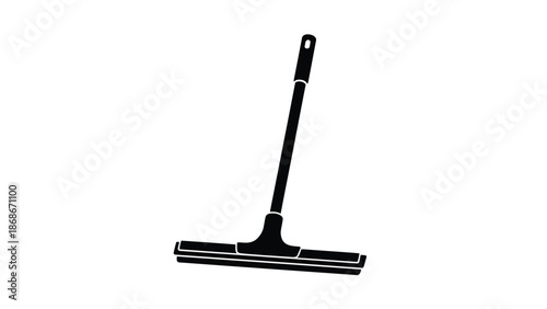 Black squeegee silhouette cleaning tool with handle isolated on white background
