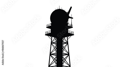 Black silhouette of a radar tower on a isolated on white background