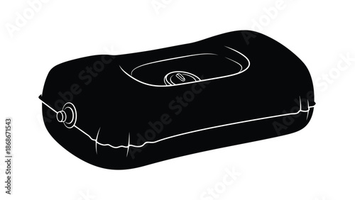 Black silhouette of an air mattress with white outline isolated on white background