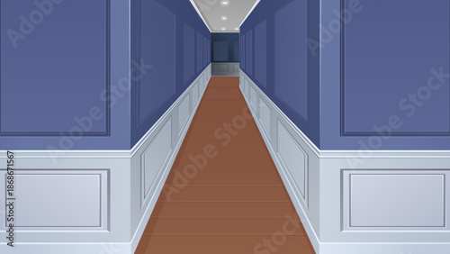 Primary Title- Elegant Classic Hallway Interior with Blue Walls and Wood Floor Illustration
