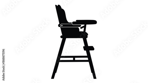 Black silhouette of a high chair against a isolated on white background