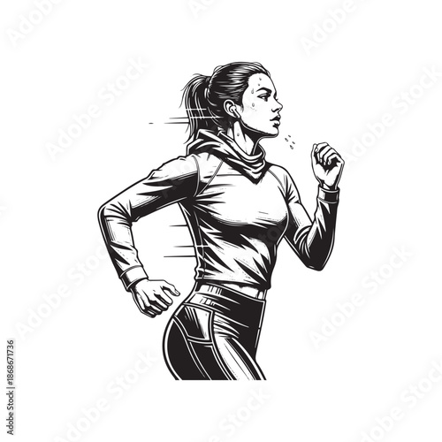 Athletic woman running with determination and focus