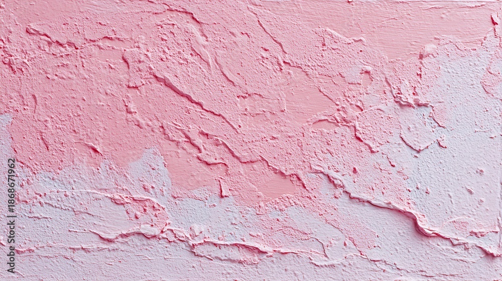 Obraz premium Close-up of textured wall with layered pink and white paint, rough and abstract