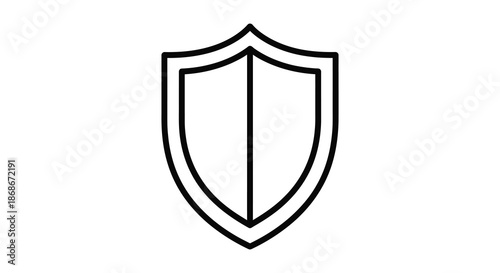 A simple black and white outline illustration of a heraldic shield a protective symbol silhouette