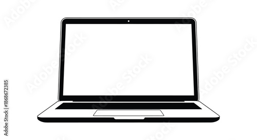 A sleek modern laptop illustration with a blank screen showcased in a striking silhouette