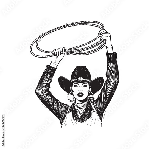 Cowgirl with lasso ready for rodeo action