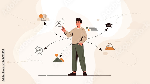 Man making decision, career path, business strategy, planning future, education