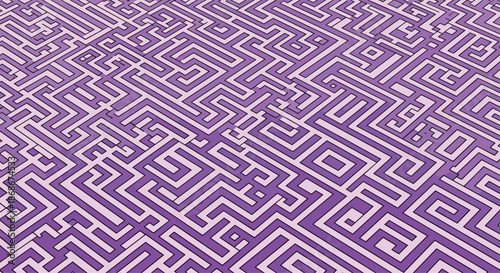 High angle view of a complex purple maze or labyrinth pattern with intricate pathways for strategy and logic concepts.