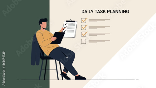 Man Planning Daily Tasks Check List Productivity Goal Setting Business Concept