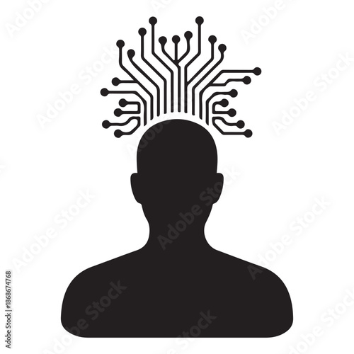 Human head with circuitry illustrating artificial intelligence and neural processing