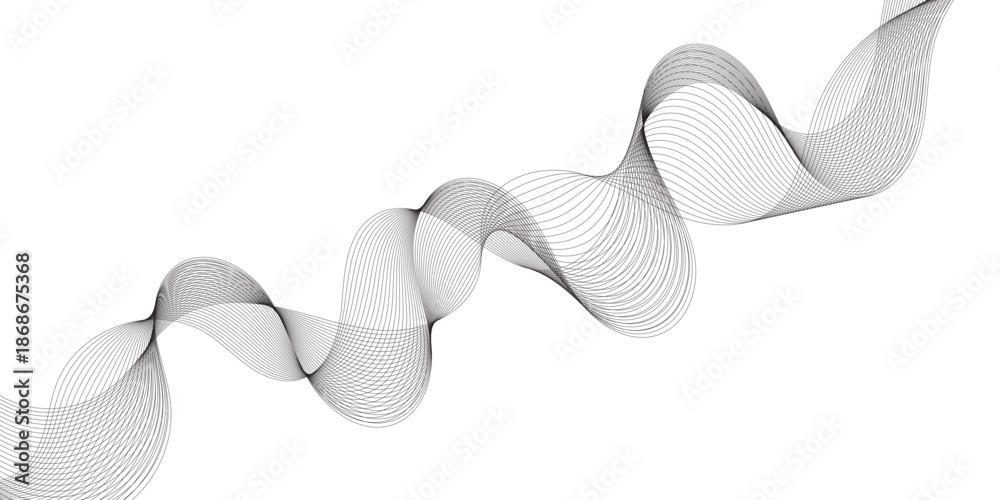 Fototapeta premium Abstract grey, white smooth element swoosh speed wave modern stream background. Wave with lines created using blend tool. Abstract frequency sound wave lines and twisted curve lines background. 