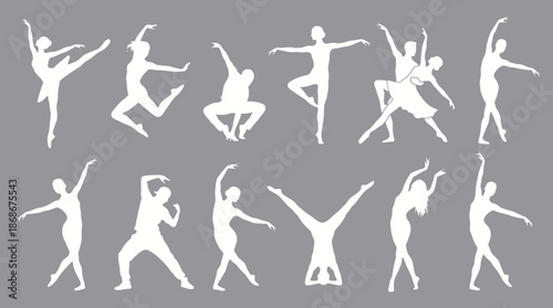 Vector Dance Pose Icon Set – Expressive Silhouettes of Human Movement for Performance, Choreography, and Artistic Motion Design Themes