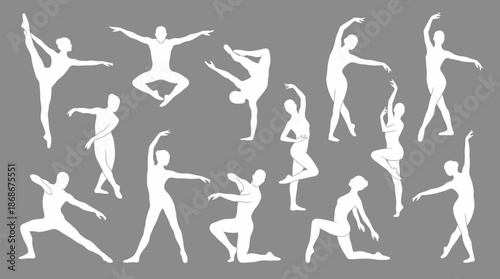 Vector Dance Pose Icon Set – Expressive Silhouettes of Human Movement for Performance, Choreography, and Artistic Motion Design Themes