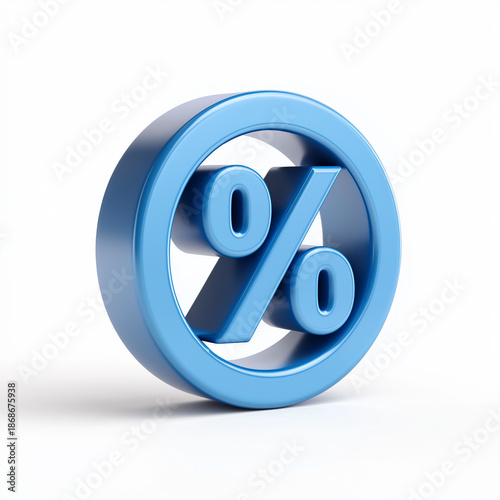 Blue 3D Percentage Symbol Isolated on White Background, Discount, Sale, Finance and Business Statistics Concept