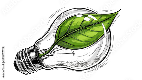 Eco-friendly innovation with green leaf in light bulb for sustainable ideas