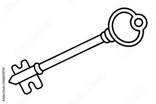 Hand Drawn Antique Key Vector – Vintage Skeleton Key Line Art for Locksmith Logo Design