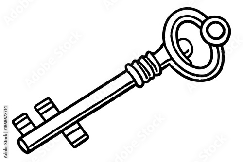 Hand Drawn Antique Key Vector – Vintage Skeleton Key Line Art for Locksmith Logo Design