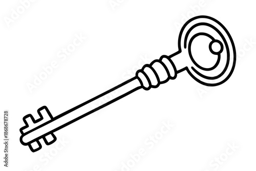 Hand Drawn Antique Key Vector – Vintage Skeleton Key Line Art for Locksmith Logo Design