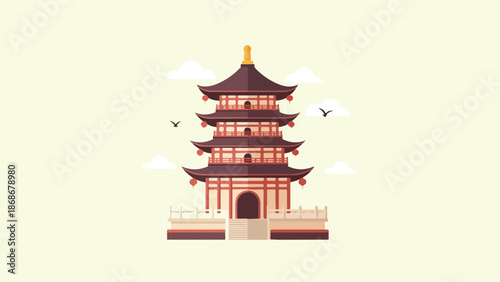 Traditional Chinese Pagoda Architecture Illustration.