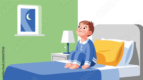 Flat vector depiction of a hopeful child looking upward, ideal for motivational materials, emotional growth visuals, and educational content