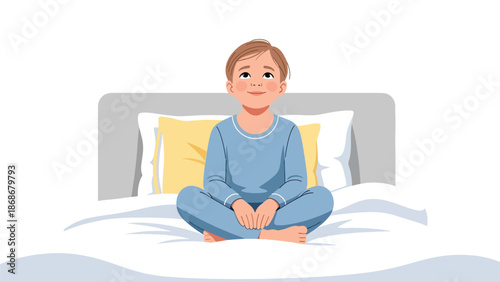 Flat vector depiction of a hopeful child looking upward, ideal for motivational materials, emotional growth visuals, and educational content