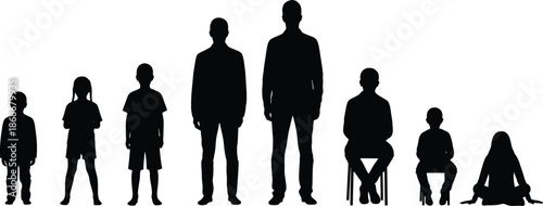 Silhouettes of people of different ages and heights